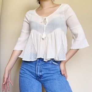 White Gauzy Lace Peasant Blouse